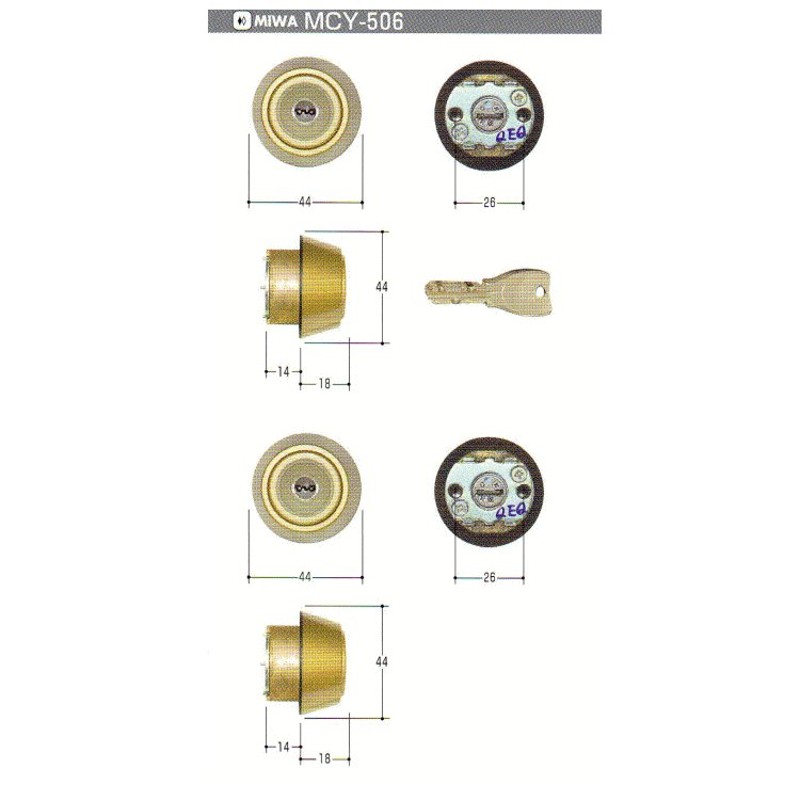 MIWA玄関ドア交換用シリンダー ゴールド MCY-0506 (MCY-506 MCY506