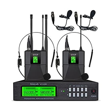 Kimyah Wireless Lavalier and Headset Microphone System,Dual UHF Cordless Bodypack Mics, Lavalier and Headset Microphones, 328ft Range,Ideal for Ch