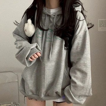 臺灣現貨 帽t 寬鬆帽t 大學t長袖 連帽大學t 設計感上衣 加絨刷毛帽t 灰色帽t 連帽上衣 休閒帽t 慵懶風上衣