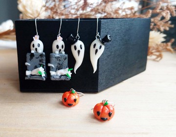 【萬聖節限定】鬼魂南瓜墓碑 純銀耳環/耳夾