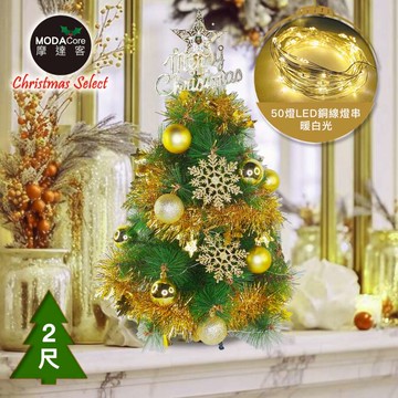 【廠商直送】摩達客松針葉聖誕樹含暖白光燈串-流金-53cm