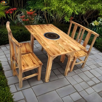 免運 碳化餐桌椅 實木餐桌椅組合 飯店實木長方桌燒烤小吃店農家樂大排檔面館碳化火鍋店餐桌椅組合可開發票 全館八折 工廠現貨直銷 新品特價 h9025