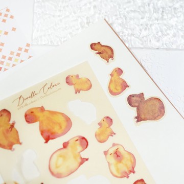 【烤焦了的水豚】水彩插畫 和紙貼紙 手帳 可愛 卡皮巴拉 呆萌