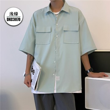 襯衫 男生夏季春秋情侶美式寬松休閑工裝短袖 長袖外套襯衣【不二雜貨】