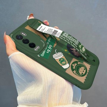 適用真我GT大師探索版手機殼腕帶小丸子GTNeo5/6SE高級GT2咖啡標簽realme10PRO+套2t/3女新款V30軟Q3防摔V20