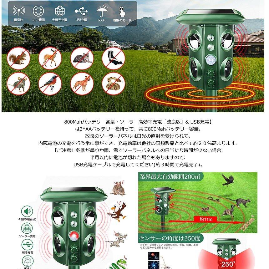 動物撃退器 害獣撃退 超音波スピーカー 広範囲 強力LEDフラッシュ 野良犬 猫よけ カラス 鳥 ネズミ 5つのモード GEKITAI