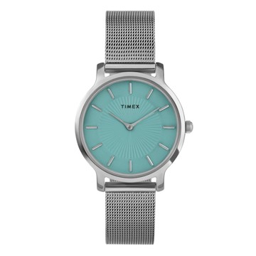 【TIMEX】天美時 Transcend 34毫米 極簡現代美學 不鏽鋼錶鍊手錶(藍x銀 TXTW2Y10100)