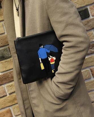 FINDSENSE Z1 韓國 時尚 潮 男 皮質 父愛卡通圖案 商務 手提包 手拿包 皮夾包 公事包