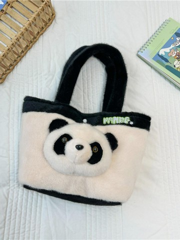 卡通小熊單肩包可愛熊貓毛絨包女休閑大容量單肩斜跨包包冬季時尚（45cm以上的商品麻煩客人選擇宅配哦，謝謝）