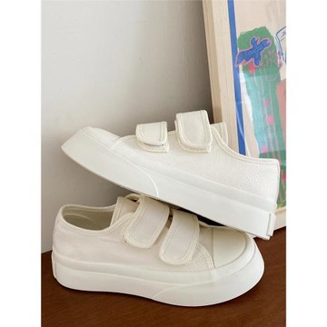 甜桃星球魔術貼小白鞋女2025夏季新款透氣增高厚底百搭白色帆布鞋