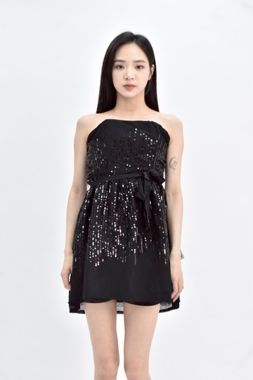 (S) forever21 紡紗平口黑色洋裝