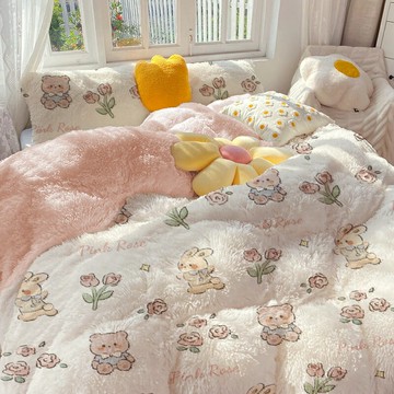 床包組 三件組 四件組  床單被套枕套床包 家用寢具秋冬牛奶絨四件套加絨加厚被套珊瑚絨床上床單三件套宿舍2025新款