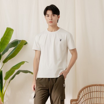 PLAYBOY - 涼感基礎圓領T-SHIRT - 牙灰色/651-801-01-1