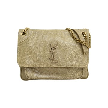 SAINT LAURENT YSL 聖羅蘭 卡其色 鰩魚皮 Niki 肩背包 548942 【二手名牌BRAND OFF】