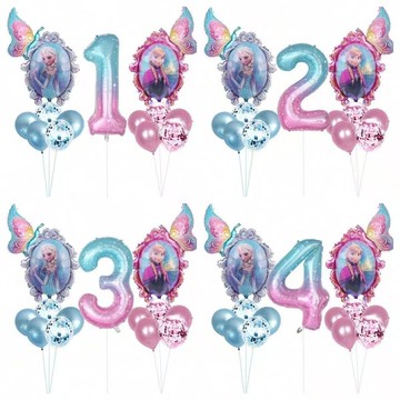 ⭐️精選好物⭐️冰雪奇緣生日氣球 艾莎生日佈置 生日套組 冰雪奇緣漸變數字氣球 生日裝飾艾莎安娜氣球蝴蝶乳膠球裝飾套裝