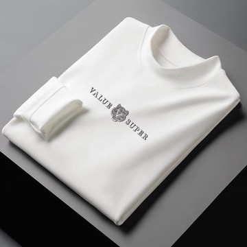 雙面德絨保暖上衣男士秋冬季白色內搭半高領長袖t恤加厚打底衫男