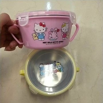 大賀屋  三麗鷗 304不鏽鋼 SGS 樂扣 兒童碗 防摔碗 餐碗 隔熱碗 KITTY 正版 T00070153 154