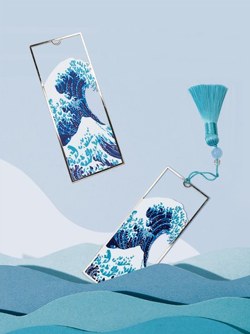 日本日系神奈川沖浪里金屬藝術書簽鏤空簡約故宮文創 精美流蘇創意禮品紀念品古典中國風教師節禮物小學生用