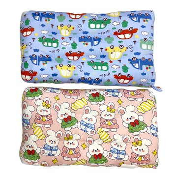 純棉可水洗安撫兒童荳荳枕頭 Set 2個  43 x 28 x 6cm  卡通汽車 + 糖果兔兔 多色