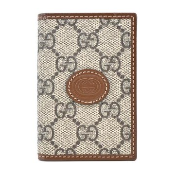 GUCCI 經典GG Supreme印花帆布卡片夾(卡其棕)