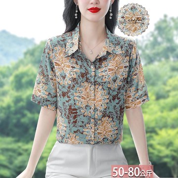 翻領復古圖騰拚色印花襯衫 L-4XL【433763X】【現+預】☆流行前線☆