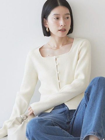 方領羅紋針織短版開襟衫(HC51L2D0100) - AMERICAN HOLIC