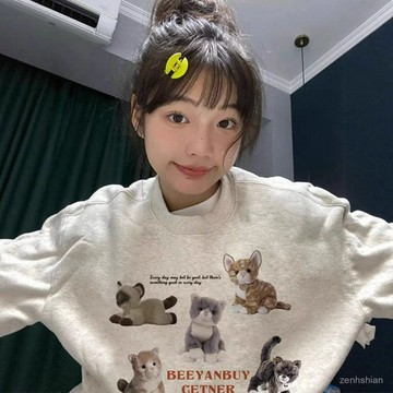 【台灣出貨】復古衛衣女 長袖上衣女 卡通印花上衣女 中長款 刷毛大學t 長袖t恤女 寬鬆衛衣女 顯瘦遮肉 秋冬上衣 薄款