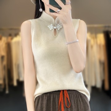 [巴黎精品] 羊毛背心無袖針織衫-復古立領盤扣顯瘦女上衣4色a1if9