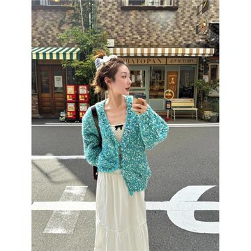 Turn right/陳大腿【色彩織紋】高級感休閑百搭混毛鏤空毛衣外套