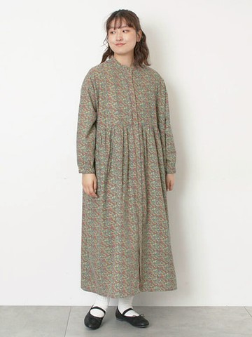 格紋/碎花圖案暖感面料立領連身洋裝(0F001373210) - Samansa Mos2