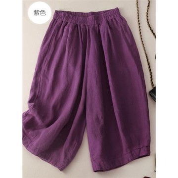 清倉撿漏~大牌尾單剪標女裝亞麻五分褲女寬松大碼闊腿褲棉麻中褲