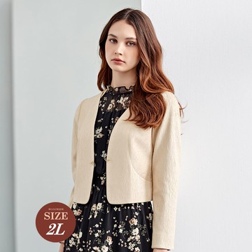 ILEY伊蕾 高雅俐落剪裁壓皺紋理面料短版外套(杏色；M-2L)1223064828