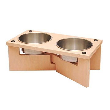 【MOMOCAT】X型狗餐桌 雙口高15cm 附2號白鐵碗 - 三款木色