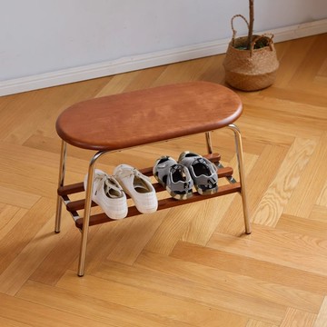 免運 可開票 超低價 北歐換鞋凳簡約碳素鋼腿實木中古家用入戶玄關矮凳門口收納穿鞋凳 快速發貨