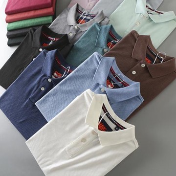 外貿尾單剪標男裝美式夏季純色珠地棉翻領舒適休閑寬松短袖POLO衫