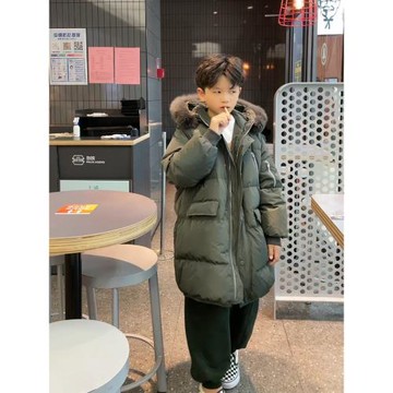 兒童羽絨服男童洋氣中長款冬季新款童裝親子裝狐貍毛男孩冬裝外套