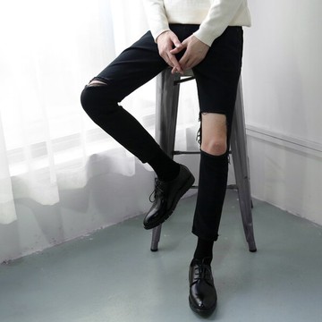 韓國 男破壞壞牛仔褲 訂做款式  窄版  男 褲子 七天預購+現貨