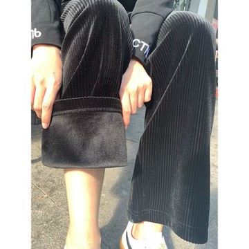 雪尼爾休閑直筒褲金絲絨秋冬加絨厚寬松韓版顯瘦垂感小個子闊腿褲