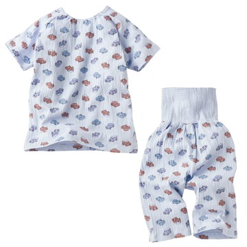 akachan honpo - 短袖家居服 穿衣練習-套頭式 汽車-藍色