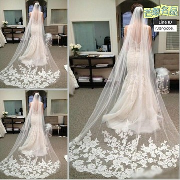 【浪漫蕾絲貼花】新娘頭紗 結婚頭紗 婚禮頭紗 頭紗 婚紗配飾 五米長款 軟紗材質 乳白色 新娘造型必備