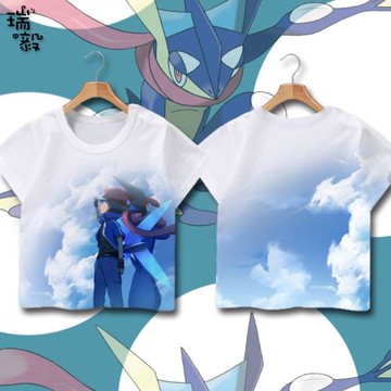 甲賀忍蛙精靈寶可夢六代聯名神奇寶貝速干短袖T恤衫男女兒童半袖