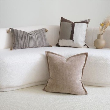 咖色系侘寂風壓邊抱枕雪尼爾腰枕抱枕套沙發靠墊酒店樣板間靠枕套