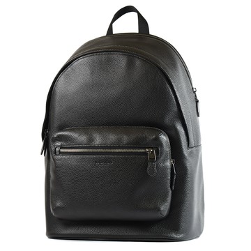 COACH 男款 鵝卵石紋皮革拉鍊後背包-黑色