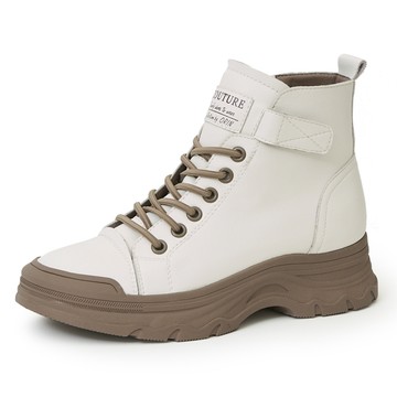 ORIN 真皮側拉鍊免綁帶厚底高筒休閒鞋 米色 #24719