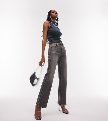 Topshop tall premium basic high neck funnel top in slate-Grey