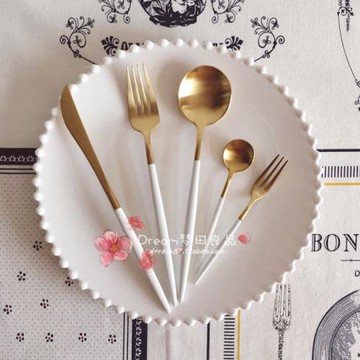 【夢田良品】啞光拉絲白金不銹鋼刀叉勺 西餐餐具 Annie系列