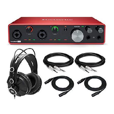 Focusrite Scarlett 8i6 (3rd Gen) USB Audio Interface with Pro Tools First Bundle with Closed-Back Studio Monitor Headphones, XLR Cables (25 ft並行輸入