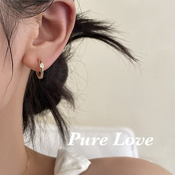 Pure Love樂芙 /正韓 銀飾【S925純銀】E0929簡約純銀耳針單鑽鋯石素圈耳環 / 金 銀