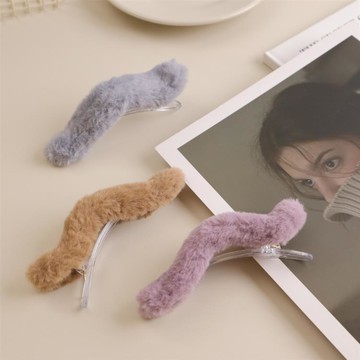 毛絨盤髮一字夾12cm（深彩混）