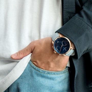 【限時加碼・贈原廠錶帶】ND手錶 Pioneer 先鋒 42mm 玫瑰金殼×藍面 霧霾藍純素皮革錶帶 Nordgreen 北歐設計師手錶 計時碼錶 PI42RGVEDONA 熱賣中!